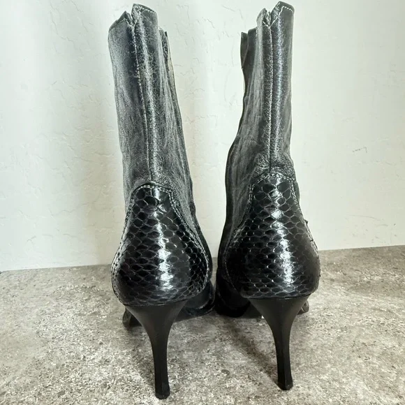 Los Altos Black Heeled Boots Python Snake Leather Women’s Size MX 24.5 US 7.5